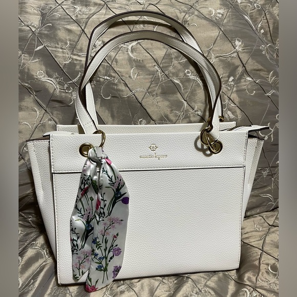Nanette Lepore Handbags - Nanette Lepore White Tote With Gold Hardware & Floral Scarf (No Call Outs)